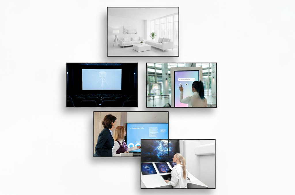 Integrated audio-visual system in a large auditorium.